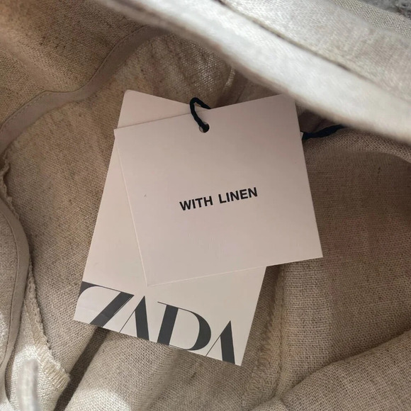 Zara Linen Blend Tie Waist Belted Shorts Light Beige Oatmeal NWT Size Small - Picture 8 of 9